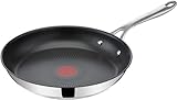 Tefal Jamie Oliver Cook's Direct On Bratpfanne 28 cm, Antihaft, Induktionstauglich, Backofenfest, Edelstahl, Genieteter Griff, E3040644