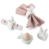 Eierbecher, Serviettenringe, vielseitig einsetzbar, 4er-Set Keramik, Design Hase, Serviettenhalter Serviettenschnalle Eierhalter, Tischdeko Dekoration Geschenk Ostern Geburtstag, für Familie Freunde