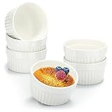 COM-FOUR® 6x Soufflé Förmchen - Creme Brulee Schälchen aus Keramik - Ofenfeste Förmchen - Dessertschale und Pastetenförmchen für z.B. Ragout Fin - je 200 ml - in weiß