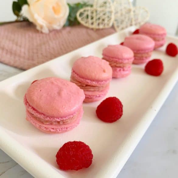 Macarons, angerichtet auf einer weißen Platte