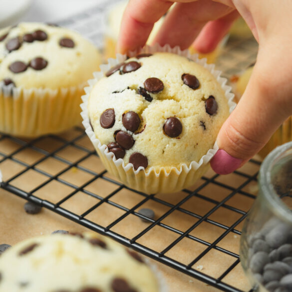 Saftige Muffins mit Schokostückchen auf Kuchengitter