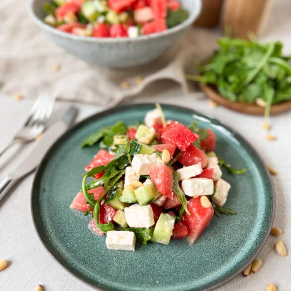 Wassermelone Feta Salat mit Gurke