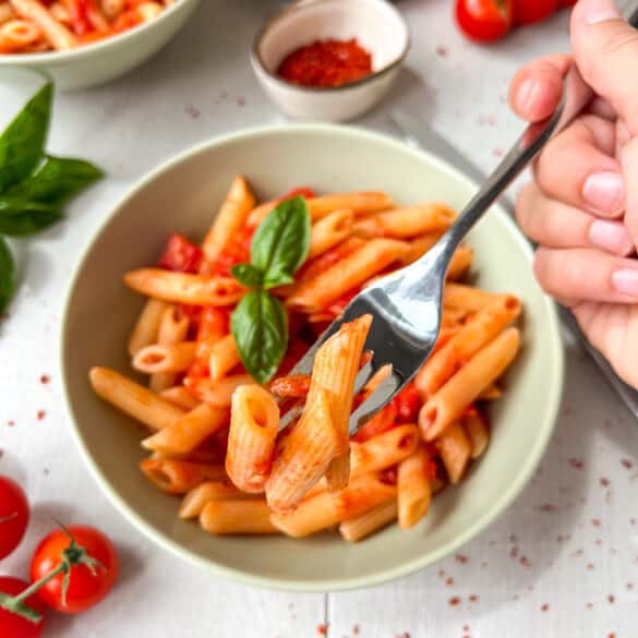 Penne arrabiata mit Gabel