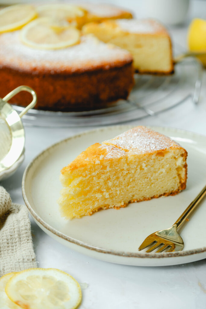 Zitronen-Ricotta-Kuchen Stück