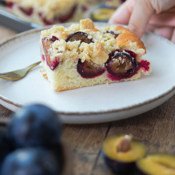 Zwetschgenkuchen vom Blech aus Rührteig Stück